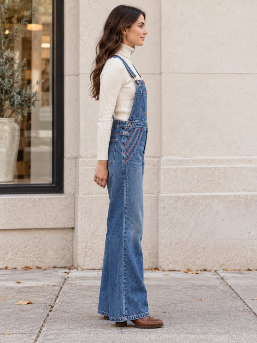 Free People Chasing Rainbows Overalls Size 6 Blue Denim Flare Rainbow Stitch Bib - Picture 2 of 16